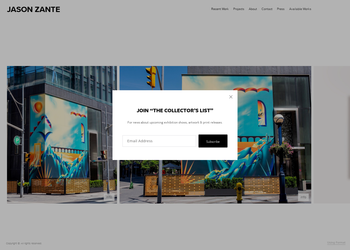 Screenshot of website using vignette